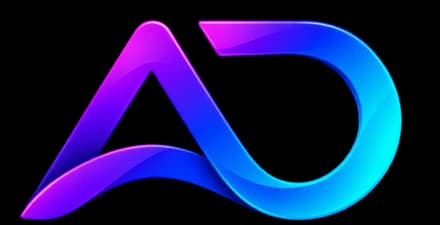 Símbolo do AD FLOW: as letras A e D em traço contínuo, em degradê do roxo ao azul.