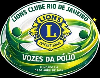 Brasão do Lions Clube Rio de Janeiro Vozes da Pólio, em verde e amarelo.